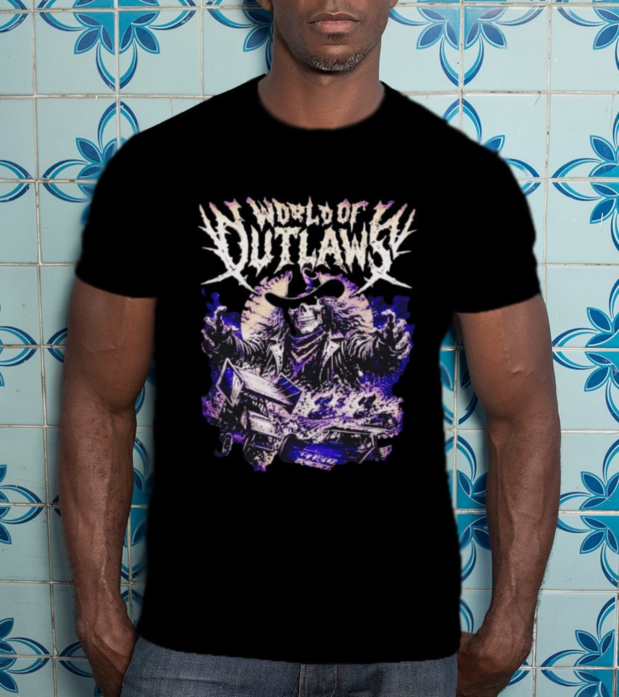 World Of Outlaws Skeleton Cowboy With Sprint Car Racing T-Shirt