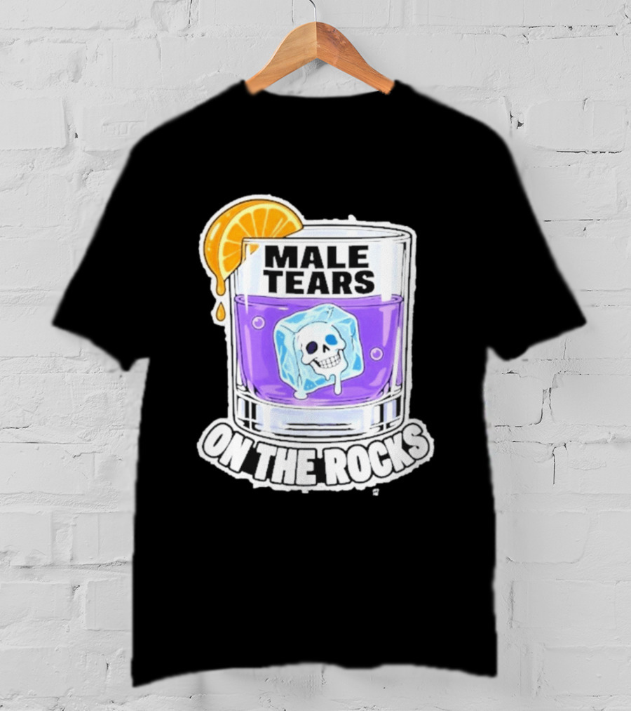 Male Tears On The Rocks Skull Ice Cube Glass Orange Slice T-Shirt