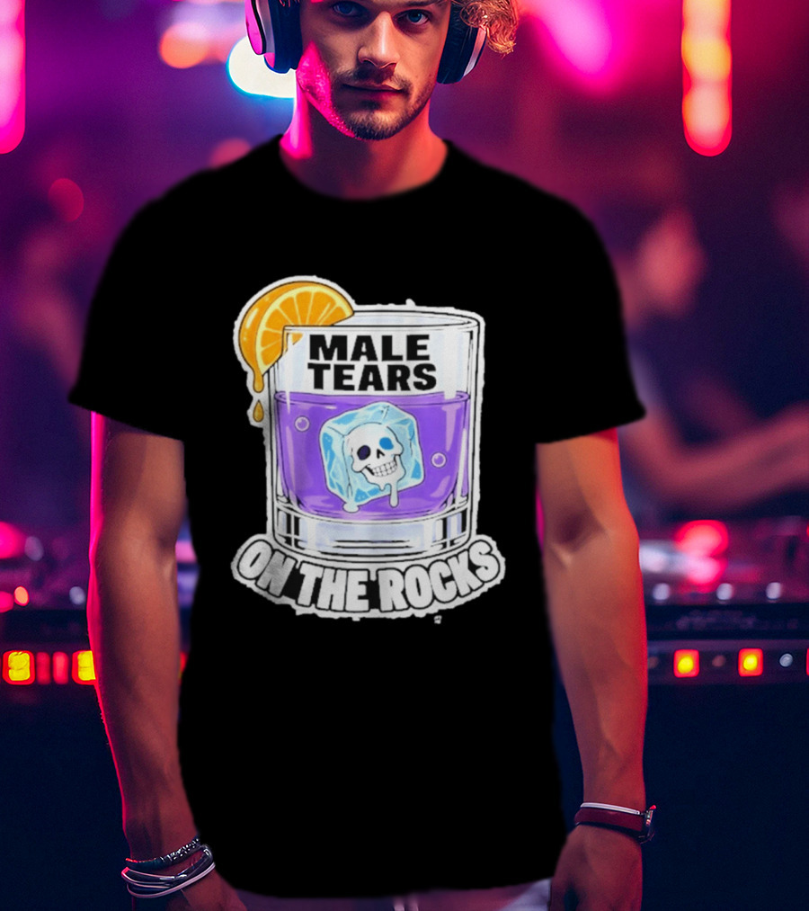 Male Tears On The Rocks Skull Ice Cube Glass Orange Slice T-Shirt
