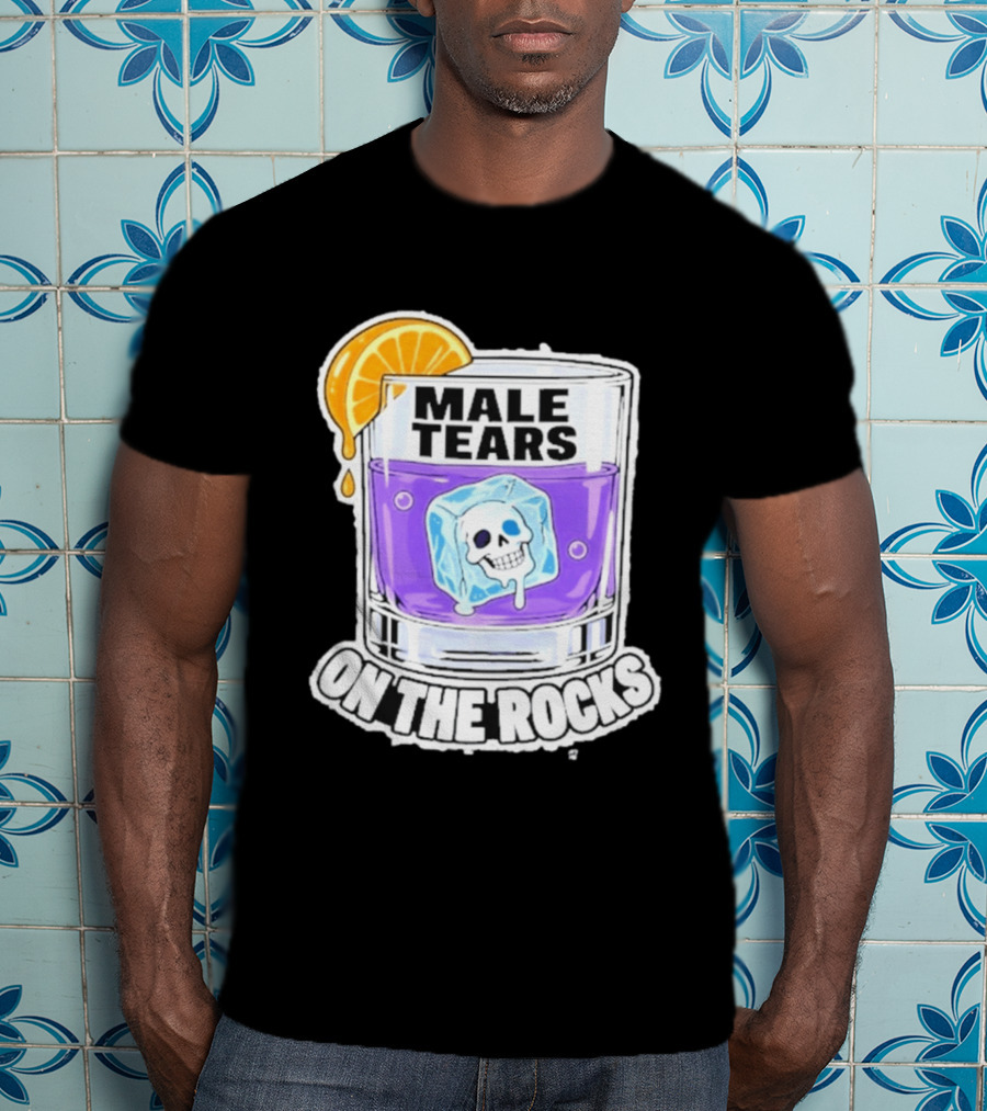 Male Tears On The Rocks Skull Ice Cube Glass Orange Slice T-Shirt