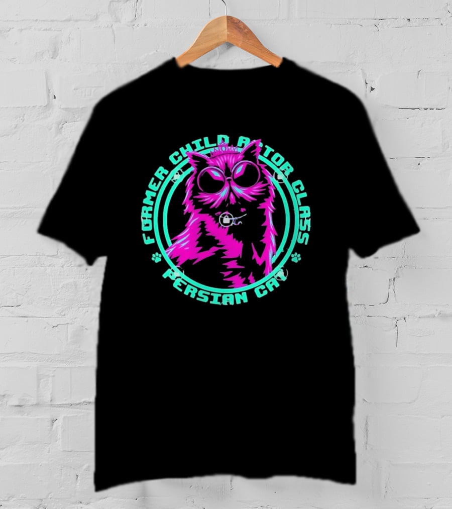 Former Child Actor Class Persian Cat Neon Crowned Kitty T-Shirt