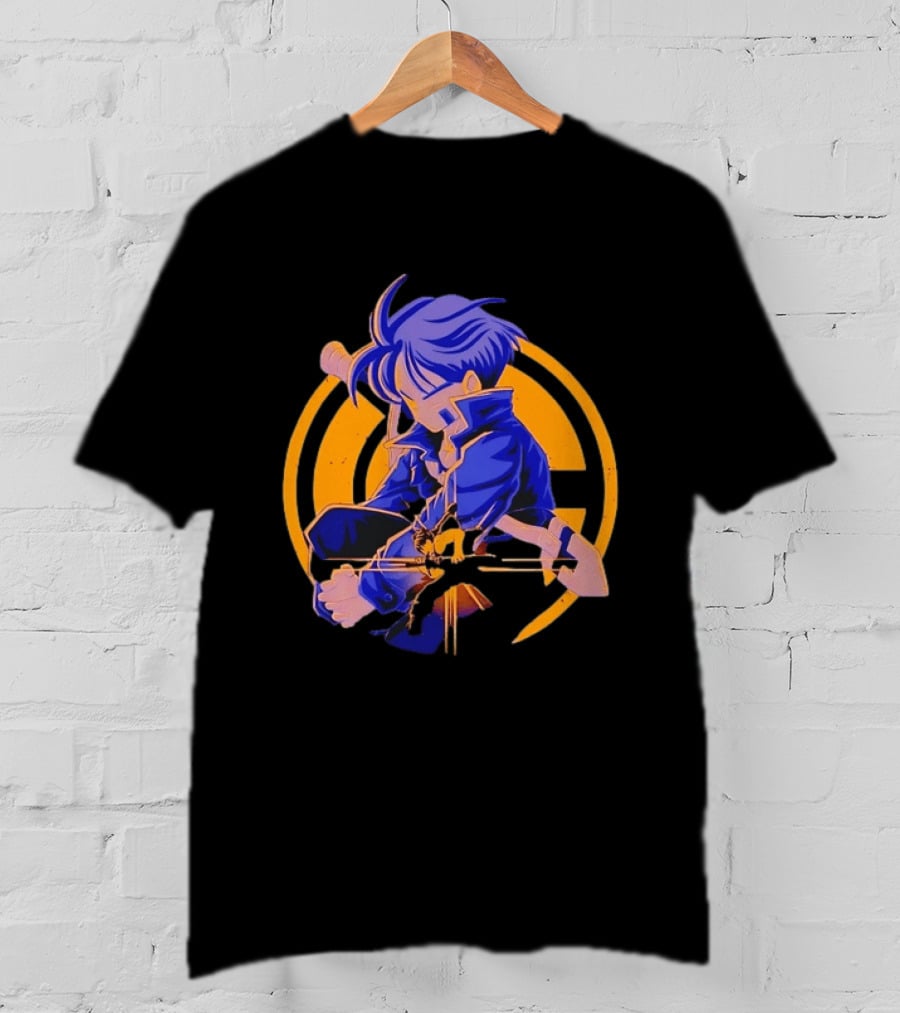 Future Trunks Dragon Ball Z Anime Character Illustrated Sitting Pose T-Shirt