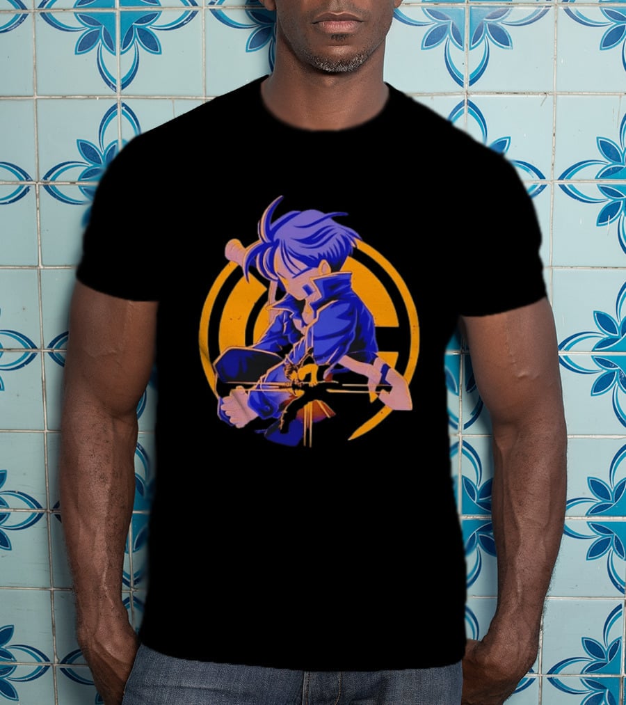 Future Trunks Dragon Ball Z Anime Character Illustrated Sitting Pose T-Shirt