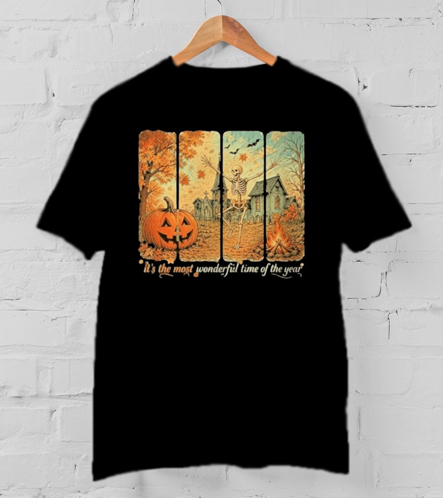 It's The Most Wonderful Time Of The Year Spooky Skeleton Pumpkin Campfire Halloween T-Shirt