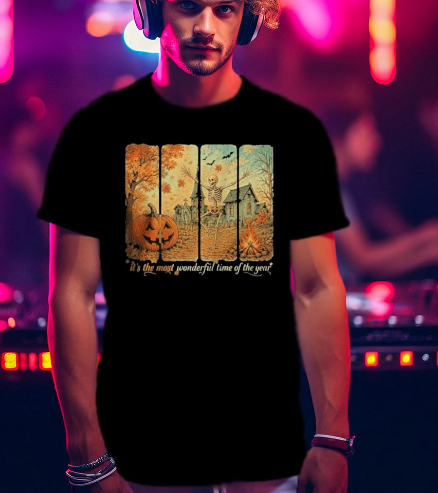 It's The Most Wonderful Time Of The Year Spooky Skeleton Pumpkin Campfire Halloween T-Shirt