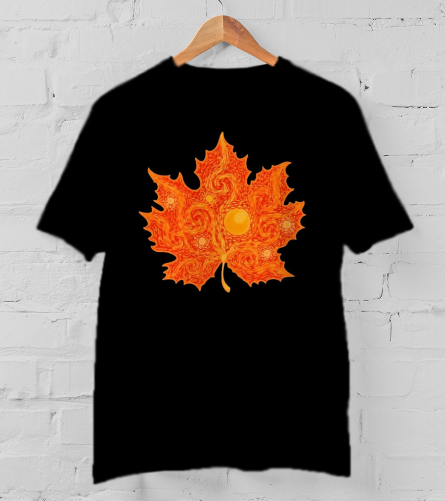 Starry Night Orange Maple Leaf Autumn Swirl T-Shirt