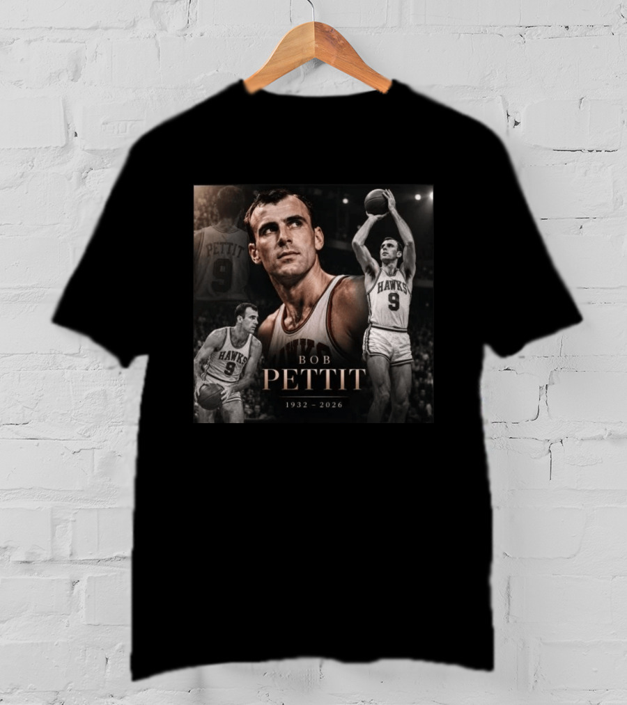 Bob Pettit 1932 2026 Basketball Legend Tribute Hawks Number 9 T-Shirt