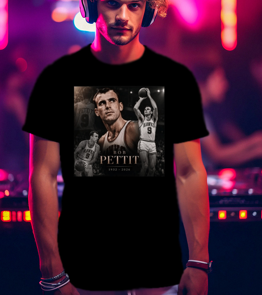 Bob Pettit 1932 2026 Basketball Legend Tribute Hawks Number 9 T-Shirt