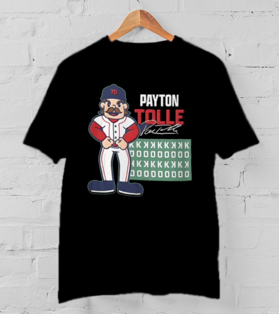Payton Tolle Cartoon Baseball Player Mustache Cap K Strikeouts T-Shirt