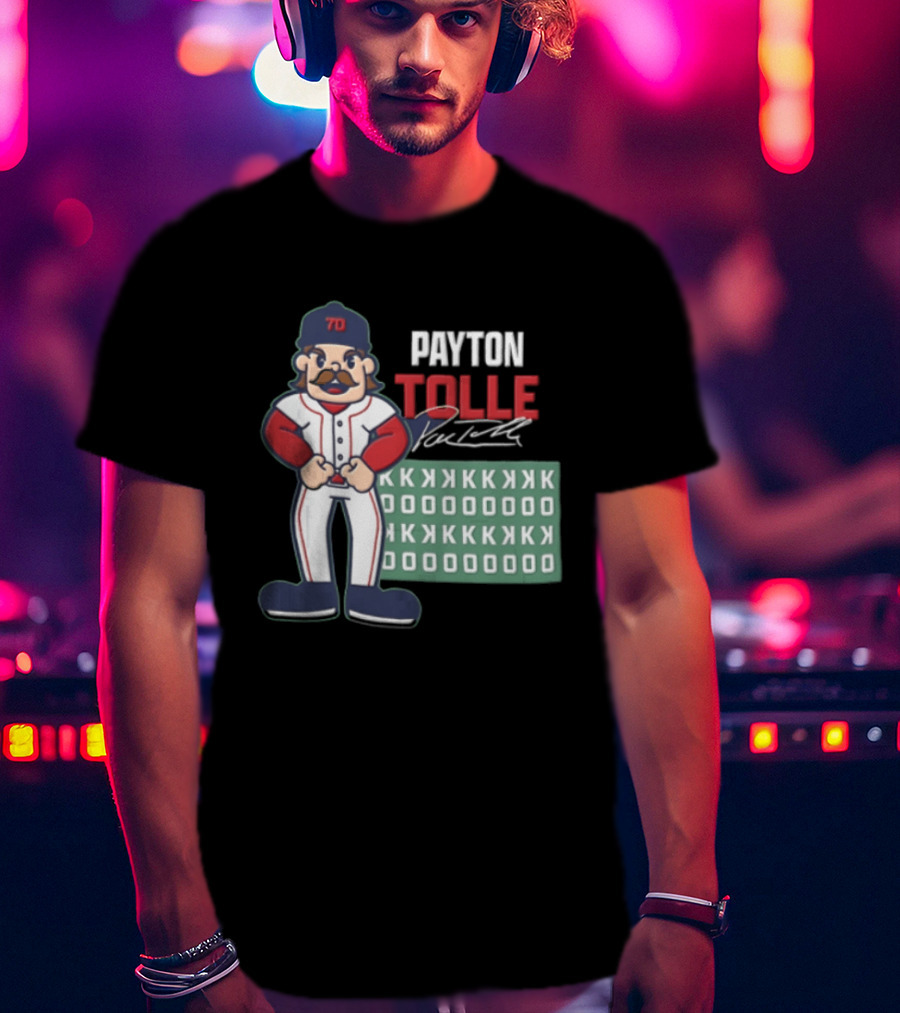 Payton Tolle Cartoon Baseball Player Mustache Cap K Strikeouts T-Shirt
