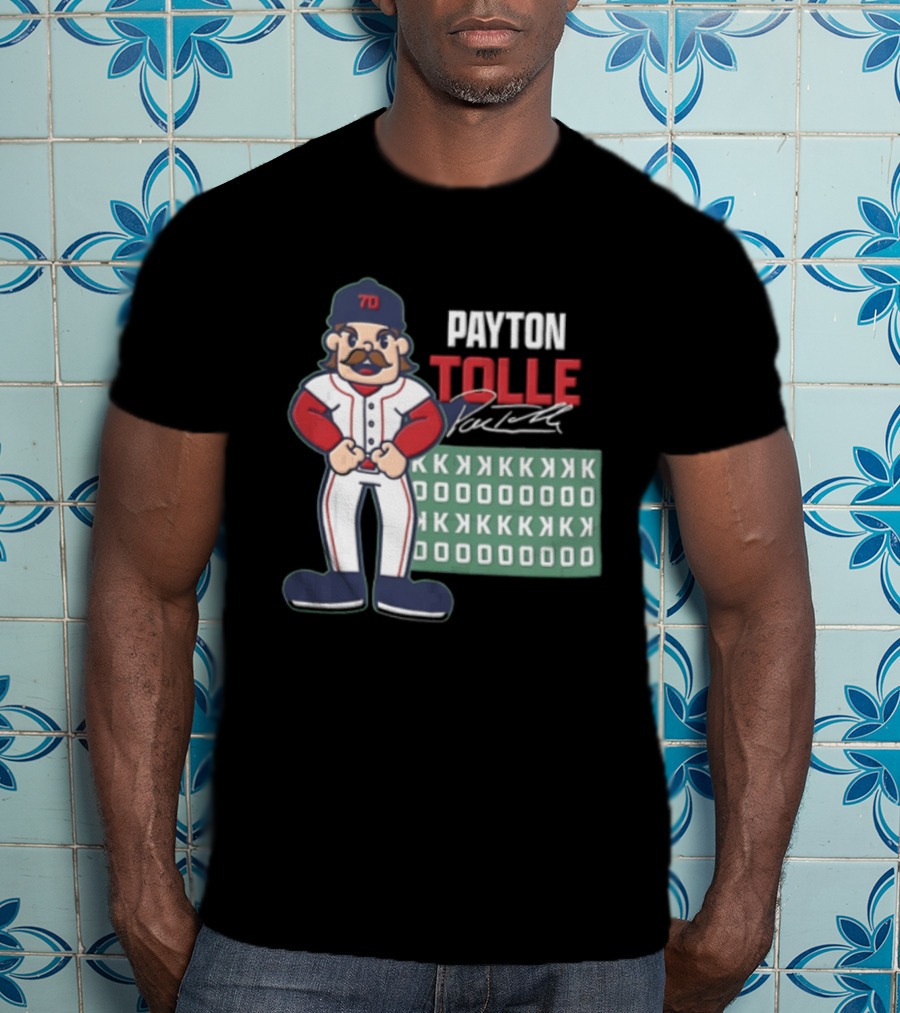 Payton Tolle Cartoon Baseball Player Mustache Cap K Strikeouts T-Shirt