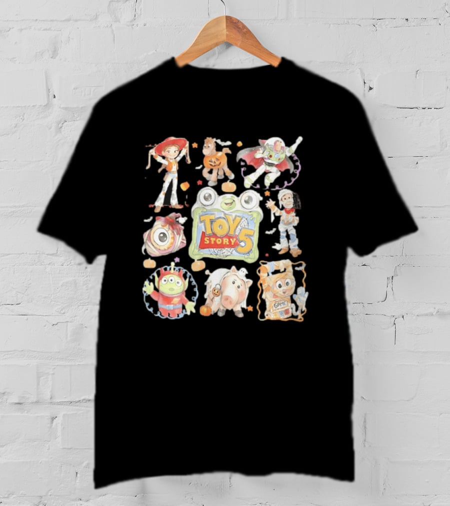 Toy Story 5 Halloween 2026 Buzz Woody Jessie Hamm Alien Potato Rex Bo Peep Slinky Decorations T-Shirt