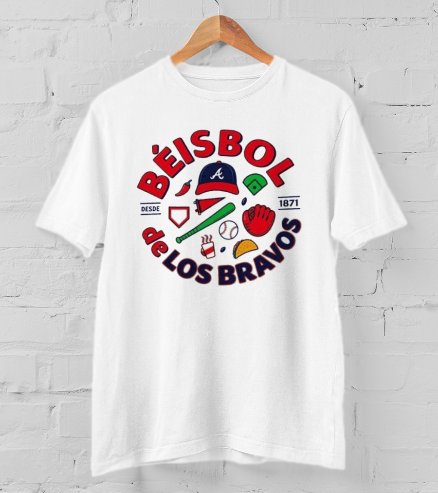 Béisbol De Los Bravos Atlanta Braves Desde 1871 Cap Glove Bat Baseball Iconography T-Shirt