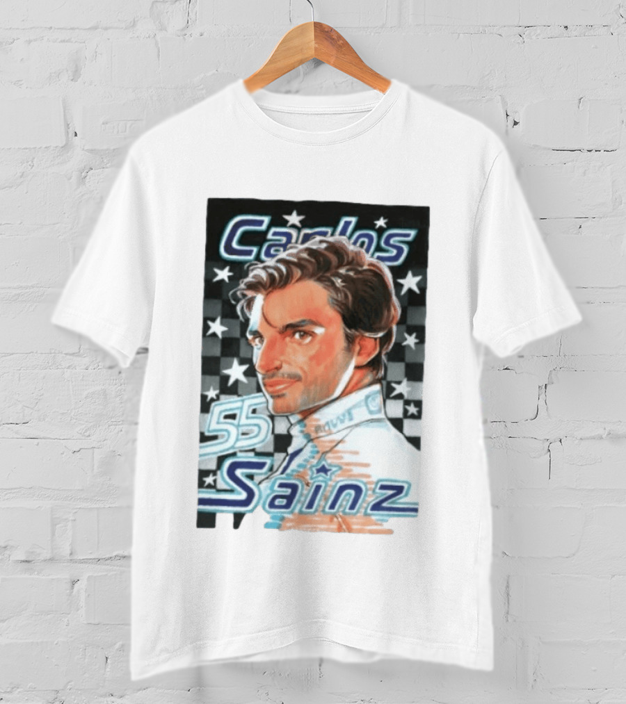 Carlos Sainz No 55 Formula 1 Racing Star Checkerboard T-Shirt