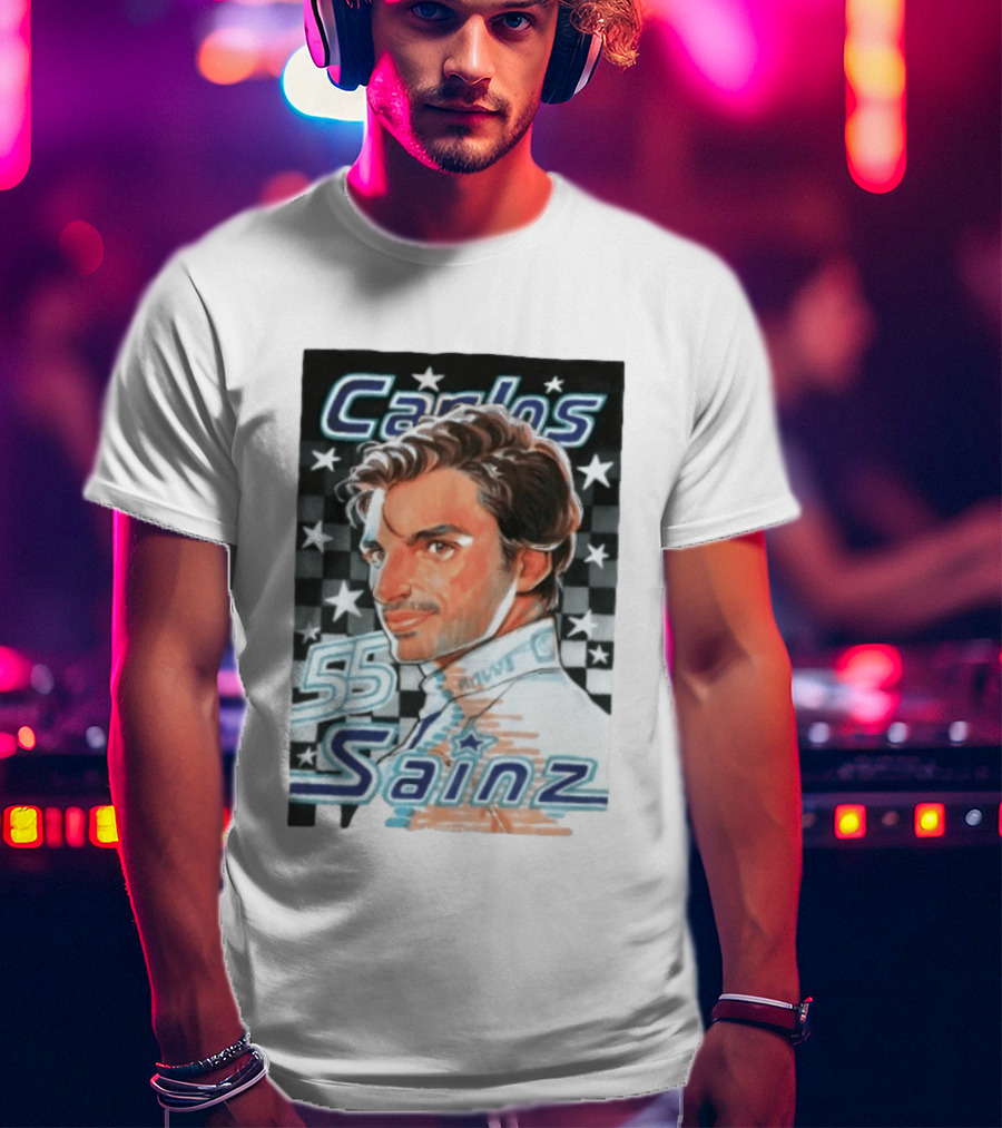 Carlos Sainz No 55 Formula 1 Racing Star Checkerboard T-Shirt