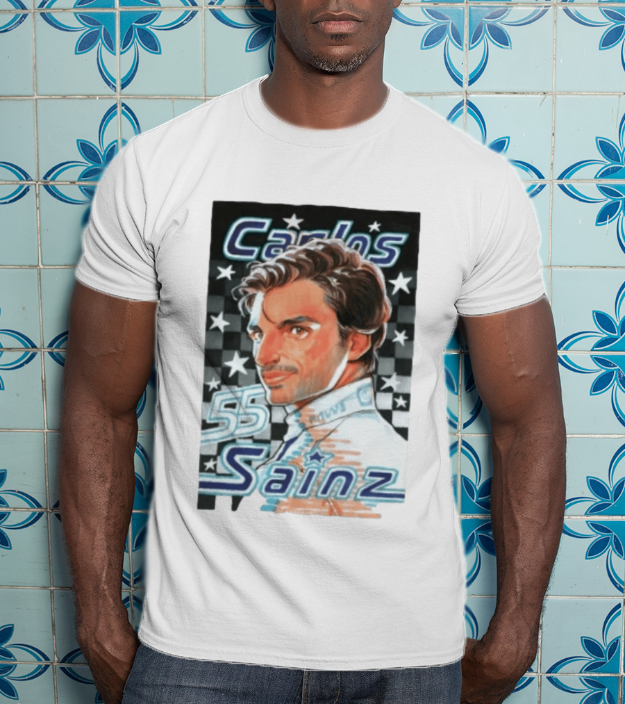 Carlos Sainz No 55 Formula 1 Racing Star Checkerboard T-Shirt