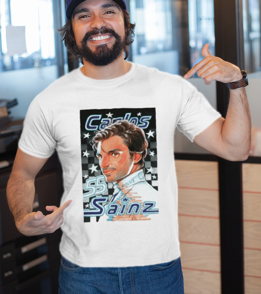 Carlos Sainz No 55 Formula 1 Racing Star Checkerboard T-Shirt