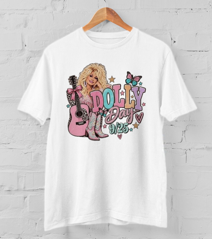 Dolly Day 9/25 Pink Butterfly Guitar Boots Stars T-Shirt