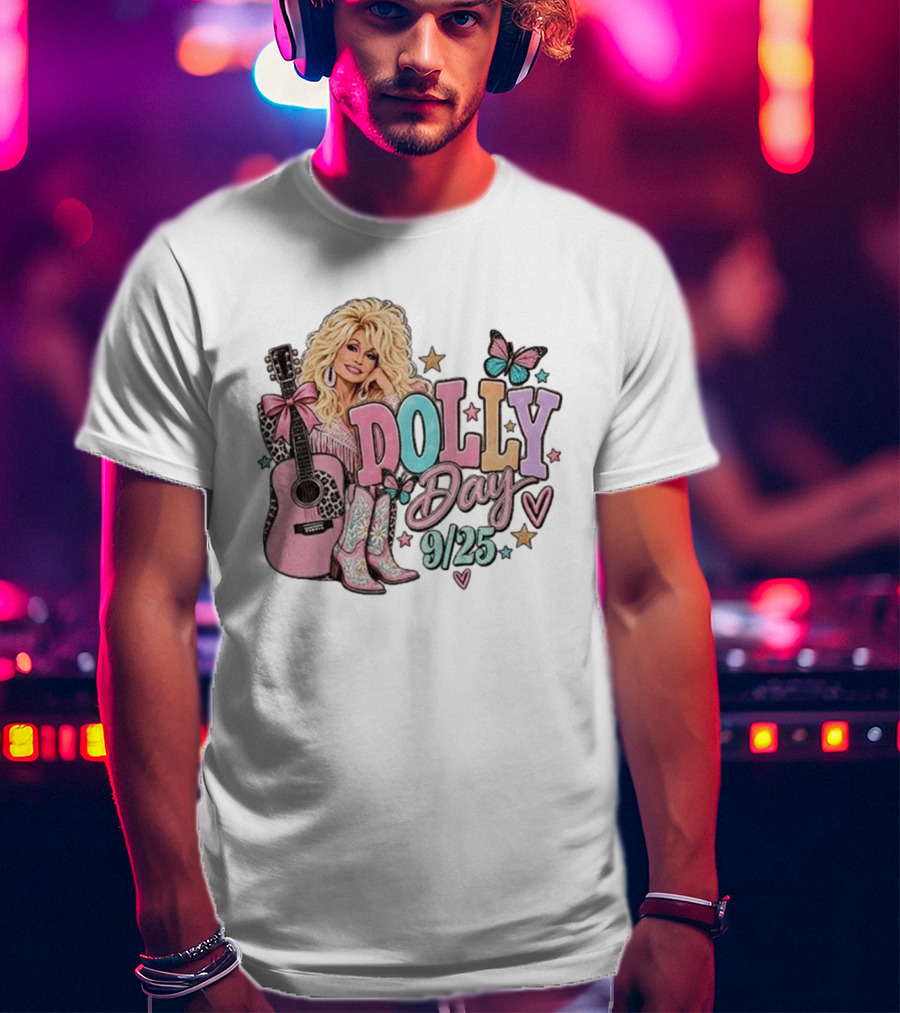 Dolly Day 9/25 Pink Butterfly Guitar Boots Stars T-Shirt