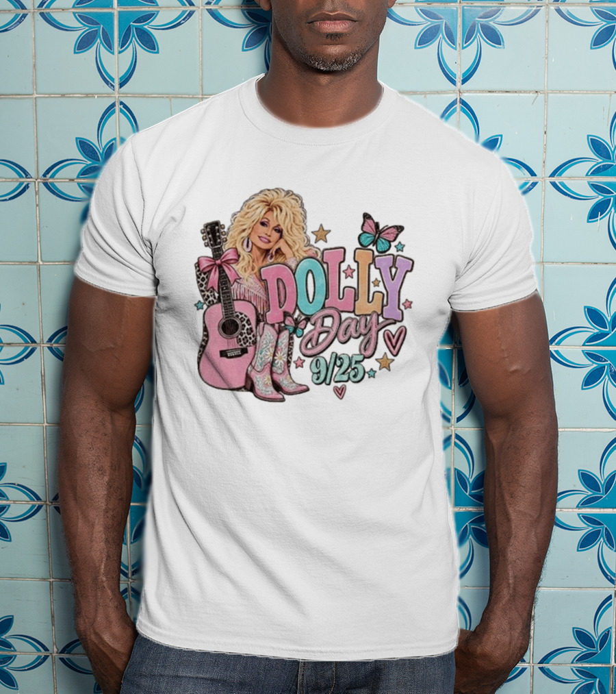 Dolly Day 9/25 Pink Butterfly Guitar Boots Stars T-Shirt