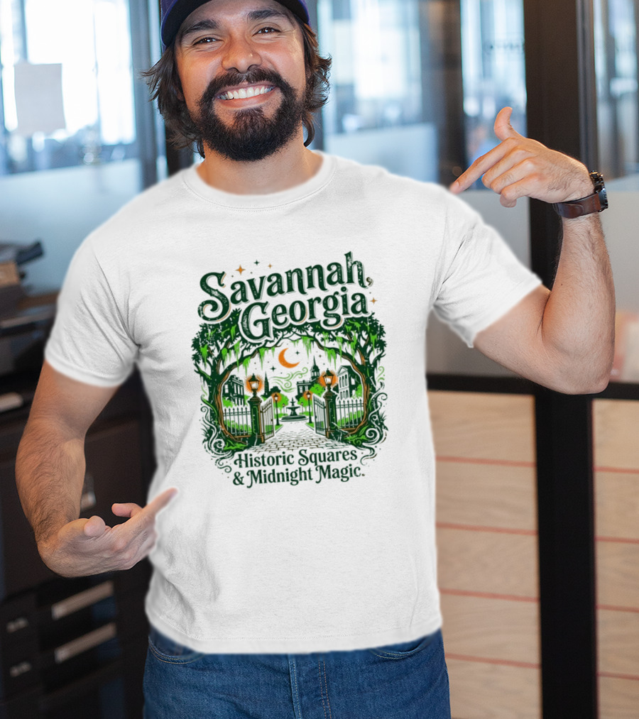 Savannah Georgia Historic Squares Midnight Magic Crescent Moon And Lanterns T-Shirt