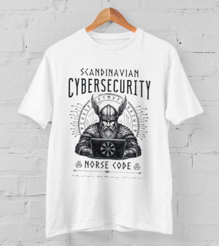 Scandinavian Cybersecurity Norse Code Digital Viking Symbol Tech T-Shirt