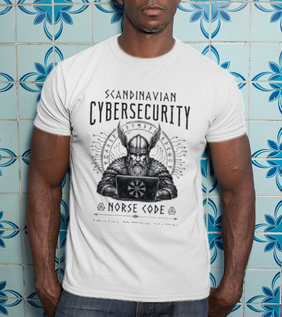 Scandinavian Cybersecurity Norse Code Digital Viking Symbol Tech T-Shirt