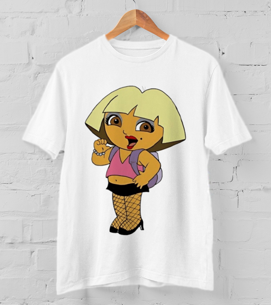Explorer Parody Cartoon Mashup Pop Culture Icon With Backpack And Fishnets T-Shirt
