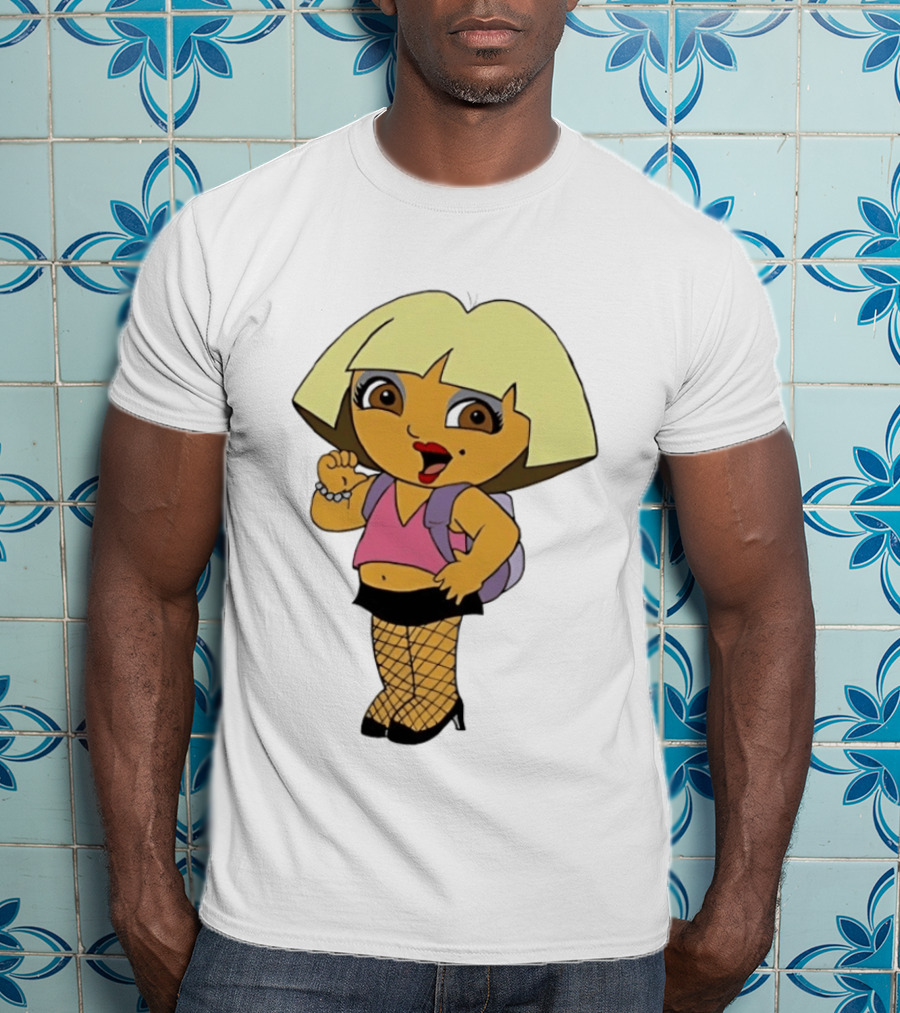 Explorer Parody Cartoon Mashup Pop Culture Icon With Backpack And Fishnets T-Shirt
