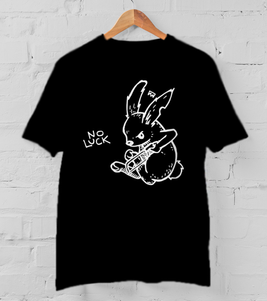 No Luck Angry Rabbit Hacksaw Doodle T-Shirt