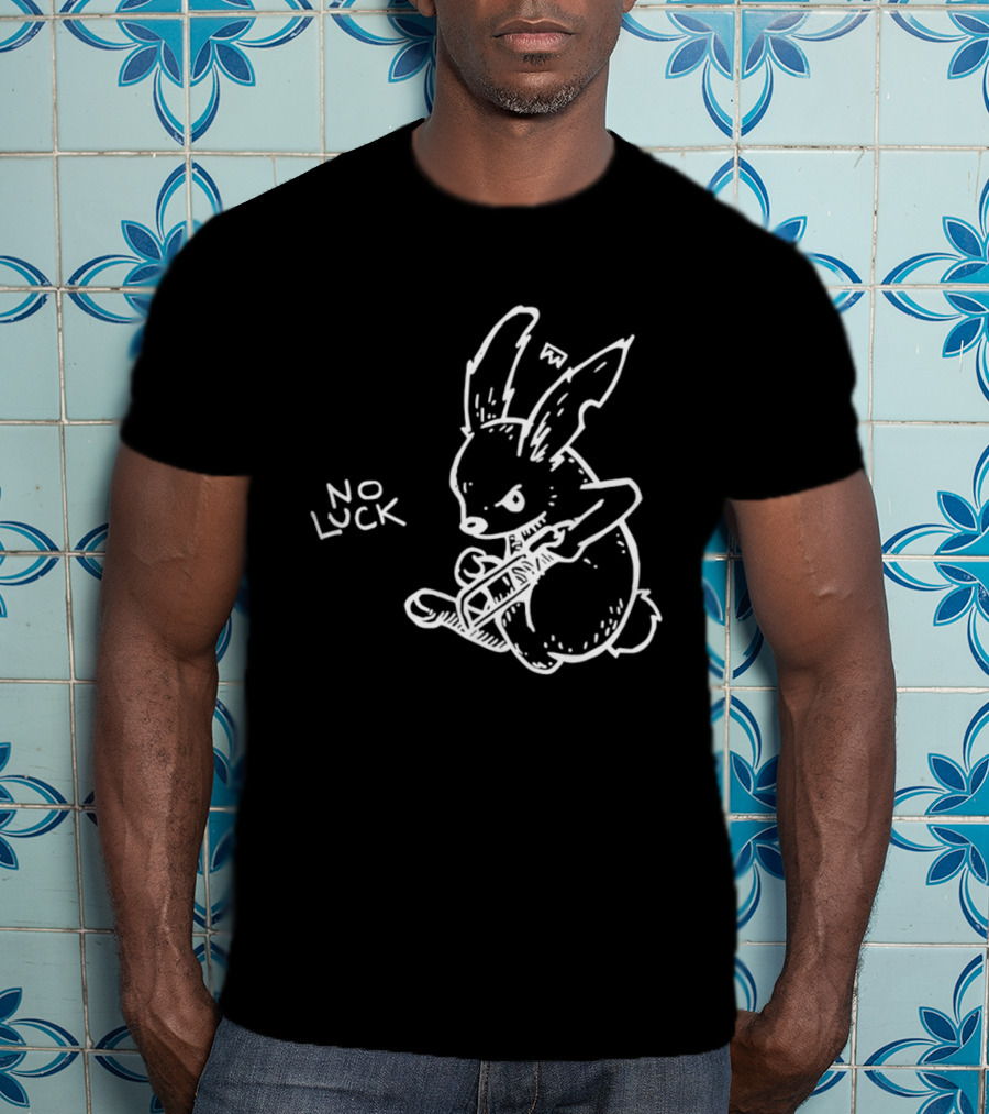 No Luck Angry Rabbit Hacksaw Doodle T-Shirt