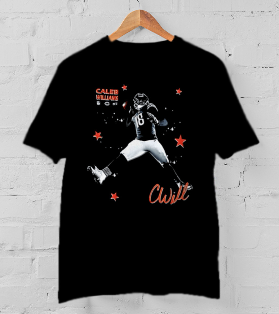 Caleb Williams Cwill 18 Chicago Football Player Throwing Ball Stars T-Shirt