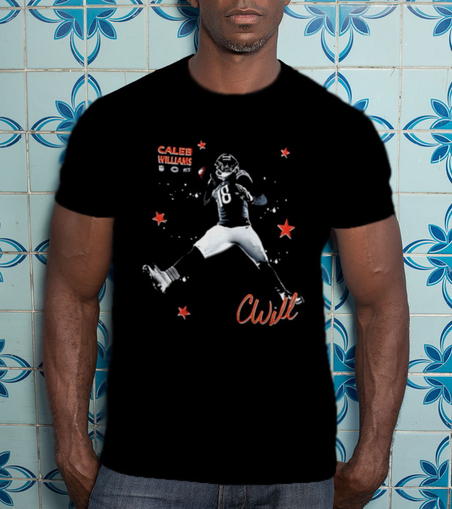 Caleb Williams Cwill 18 Chicago Football Player Throwing Ball Stars T-Shirt