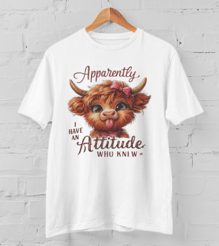 Apparently I Have An Attitude Who Knew Highland Cow Cute Bow T-Shirt