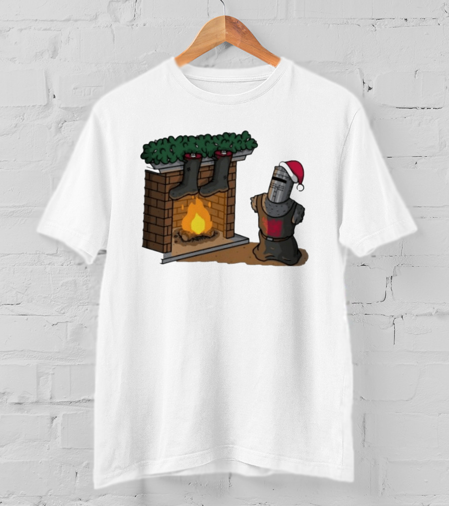 Monty Python Black Knight Christmas Holiday Fireplace Scene T-Shirt