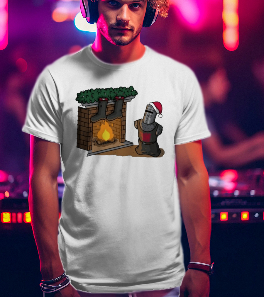 Monty Python Black Knight Christmas Holiday Fireplace Scene T-Shirt