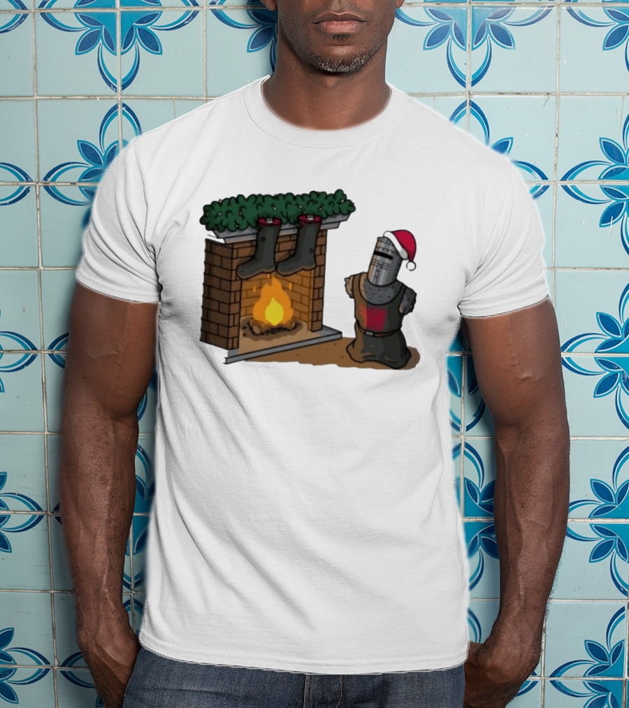 Monty Python Black Knight Christmas Holiday Fireplace Scene T-Shirt