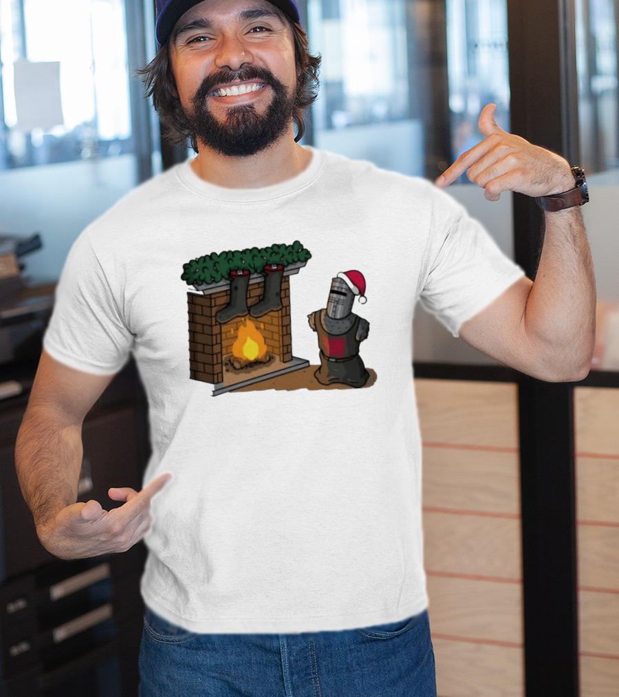 Monty Python Black Knight Christmas Holiday Fireplace Scene T-Shirt