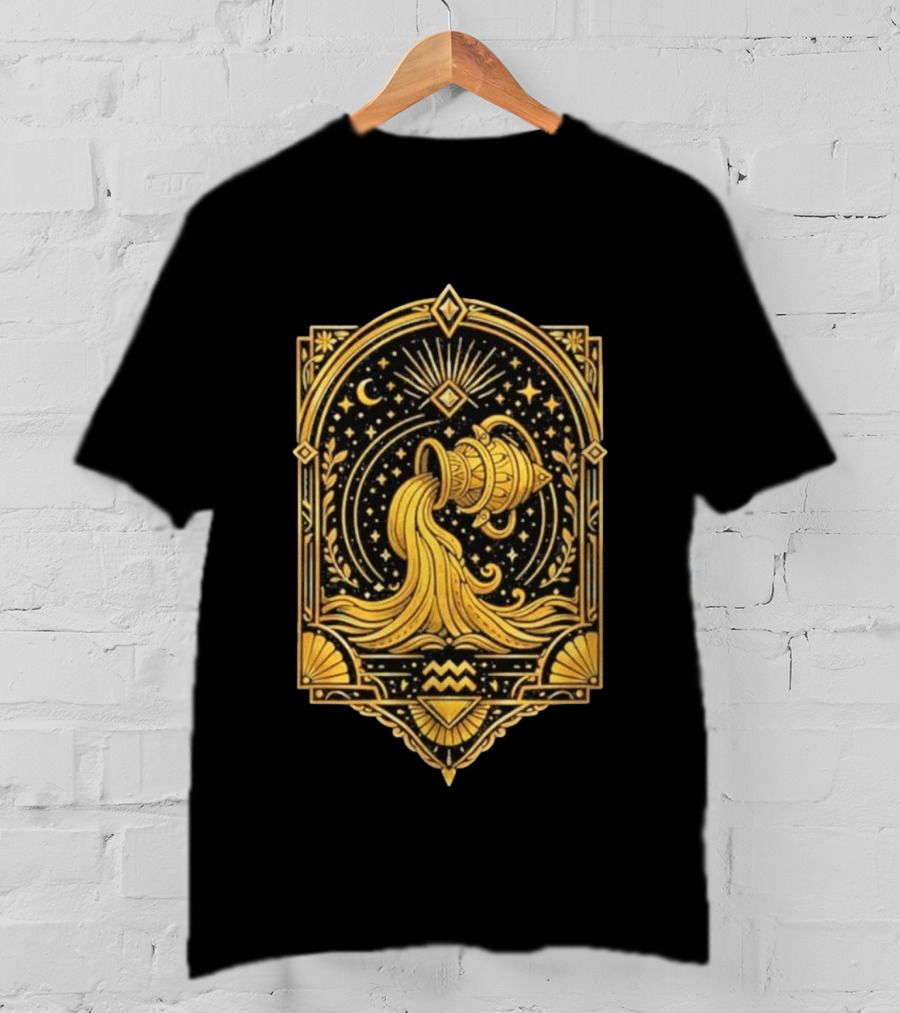 Aquarius Zodiac Golden Celestial Water Bearer T-Shirt
