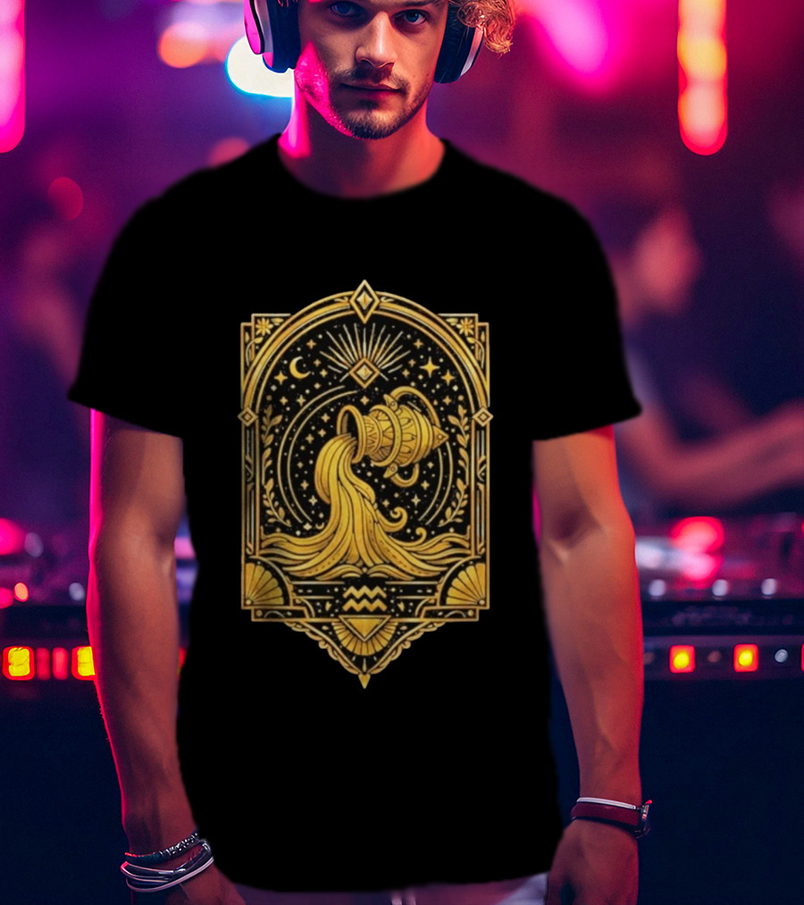 Aquarius Zodiac Golden Celestial Water Bearer T-Shirt