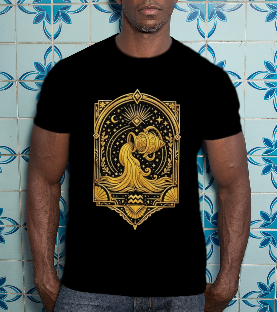 Aquarius Zodiac Golden Celestial Water Bearer T-Shirt