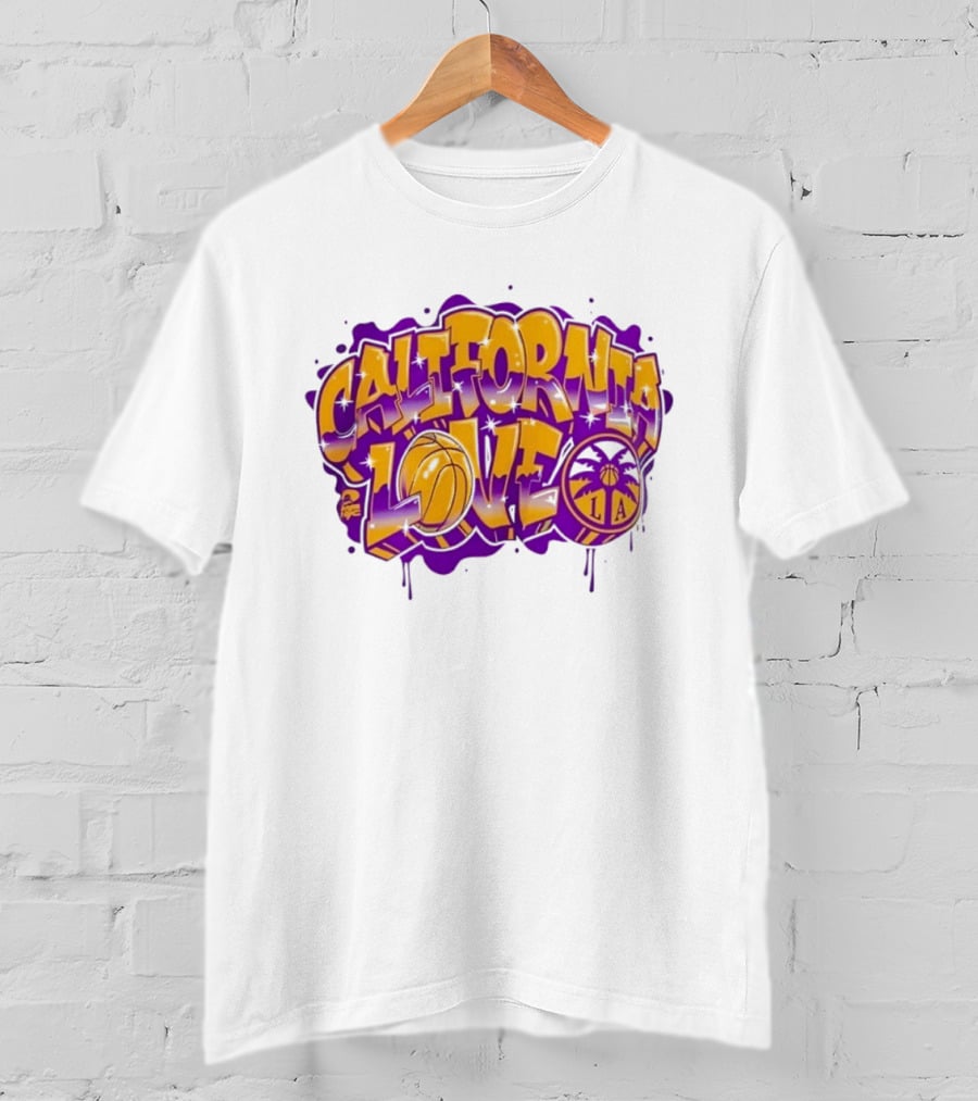 California Love Los Angeles Basketball LA Graffiti Style With Palm Trees And Purple Basketball T-Shirt