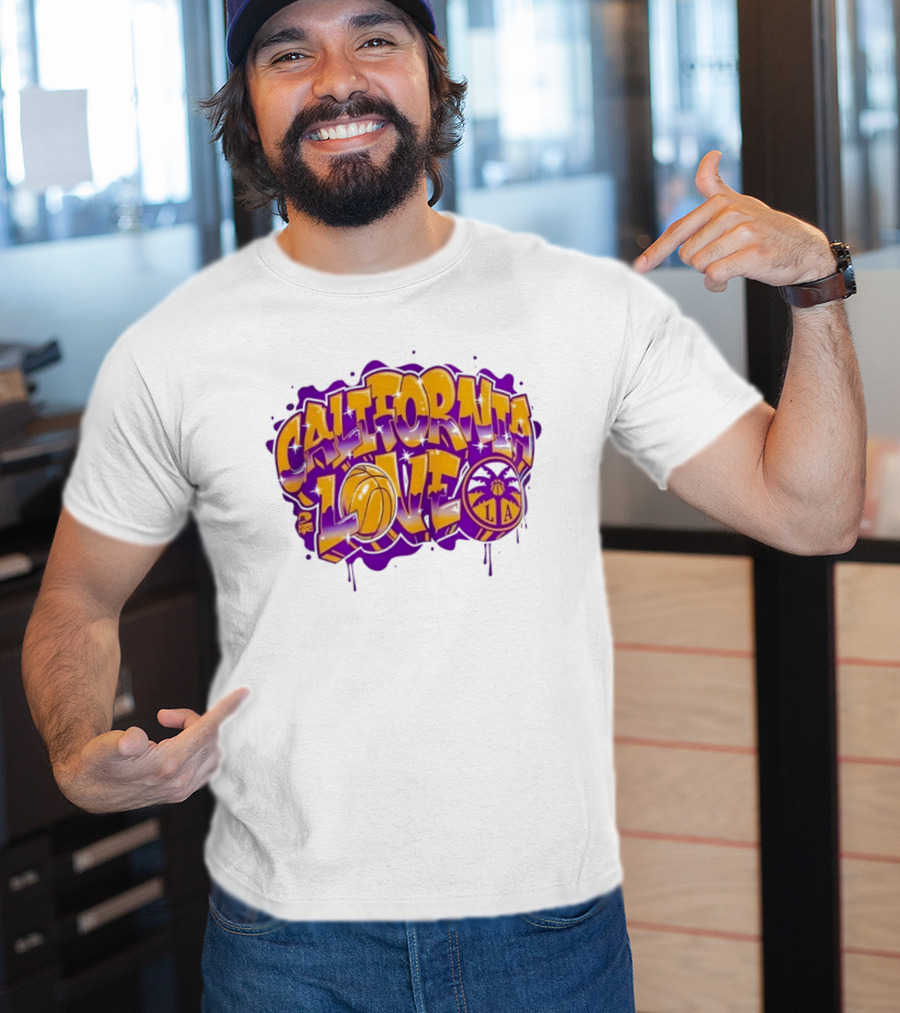 California Love Los Angeles Basketball LA Graffiti Style With Palm Trees And Purple Basketball T-Shirt
