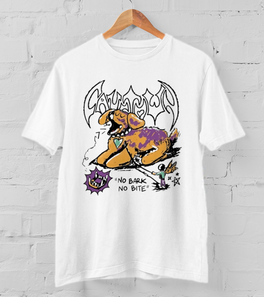 Cautown No Bark No Bite Dog Streetwear Alternative Heart Collar And Star T-Shirt
