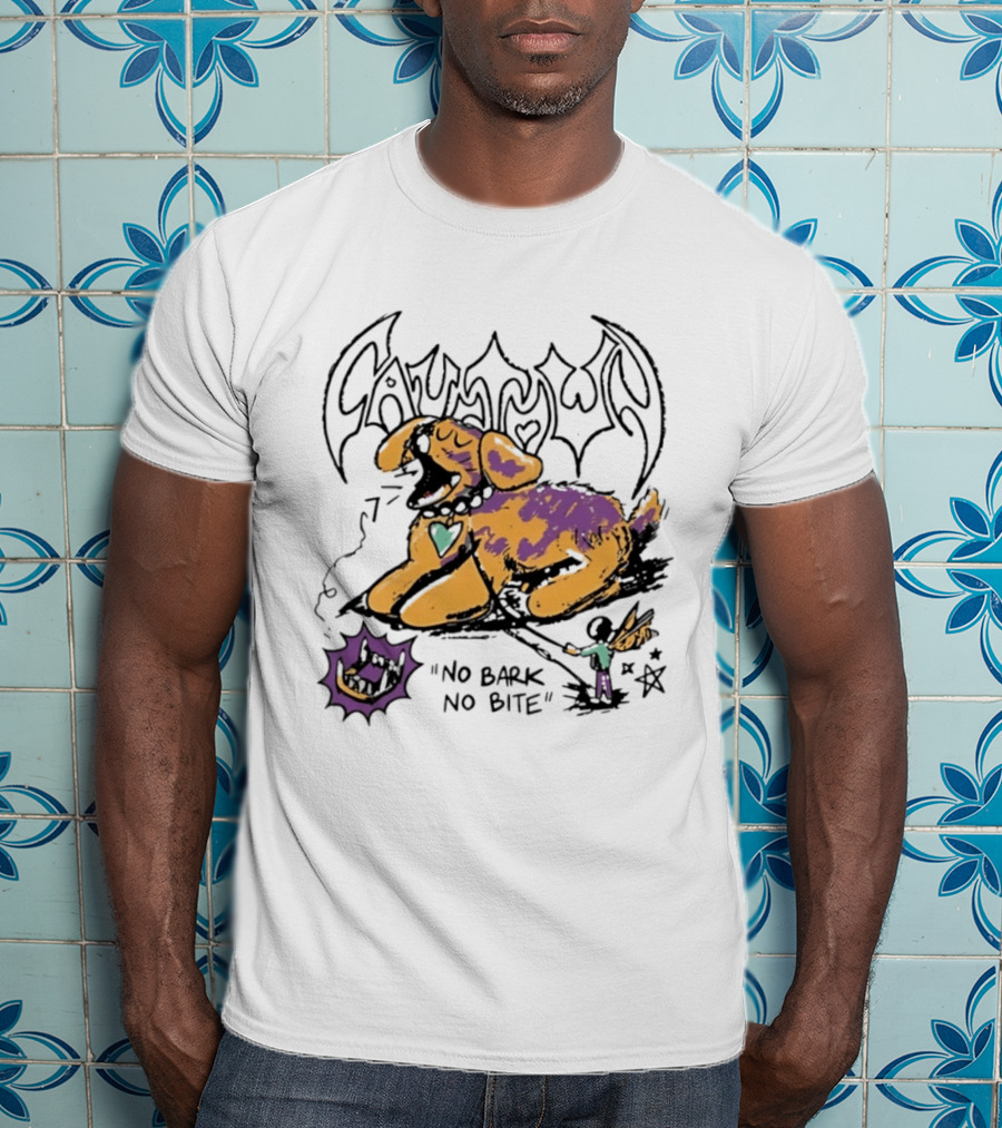 Cautown No Bark No Bite Dog Streetwear Alternative Heart Collar And Star T-Shirt