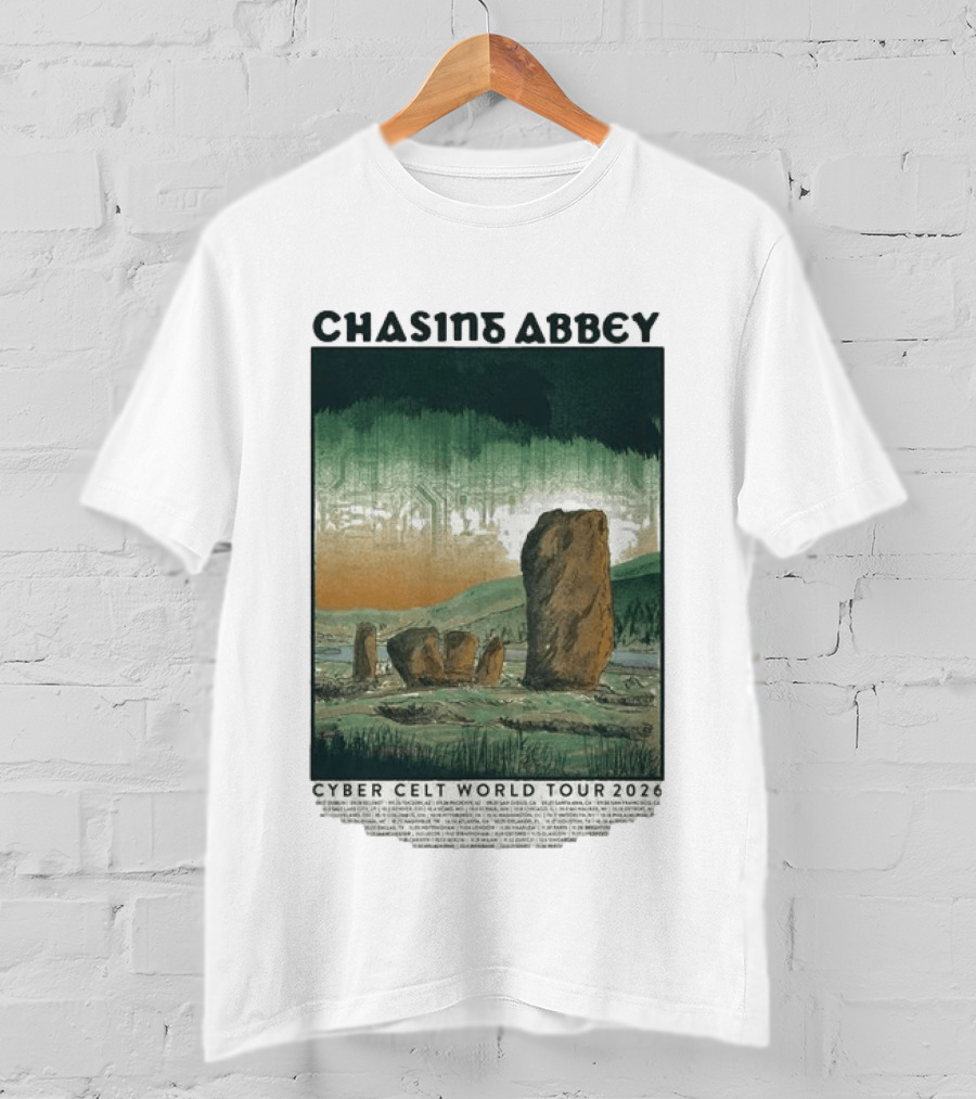 Chasins Abbey Cyber Celt World Tour 2026 Digital Stonehenge Landscape T-Shirt