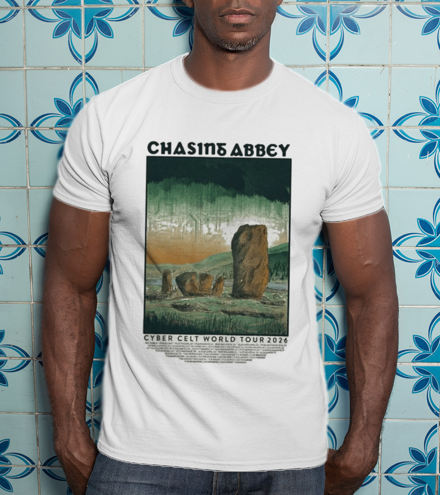 Chasins Abbey Cyber Celt World Tour 2026 Digital Stonehenge Landscape T-Shirt