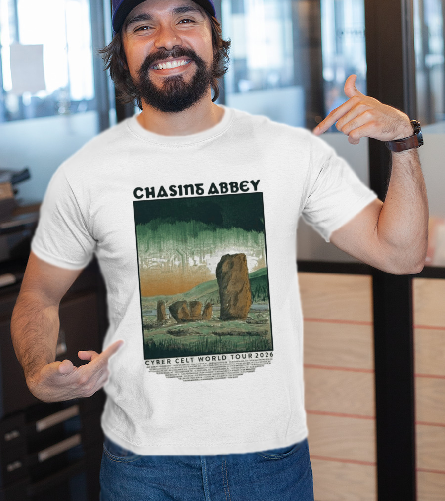 Chasins Abbey Cyber Celt World Tour 2026 Digital Stonehenge Landscape T-Shirt
