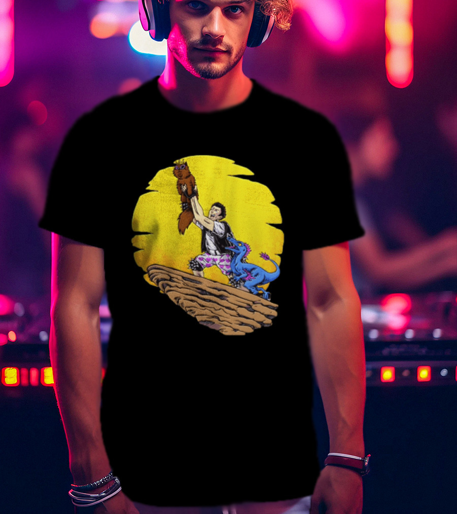 Randy Marsh Holding Cat With Blue Dinosaur Scene T-Shirt