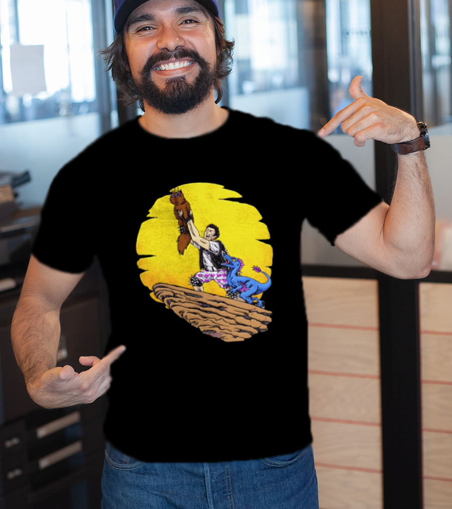 Randy Marsh Holding Cat With Blue Dinosaur Scene T-Shirt